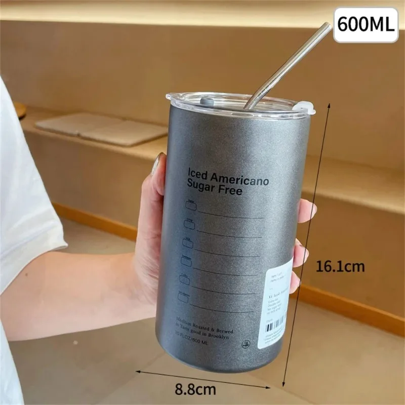 

600ml Thermos Portable Stainless Steel Coffee Cup Thermos Bottle with Straw Insulation Drinkware Does Not Contain BPA