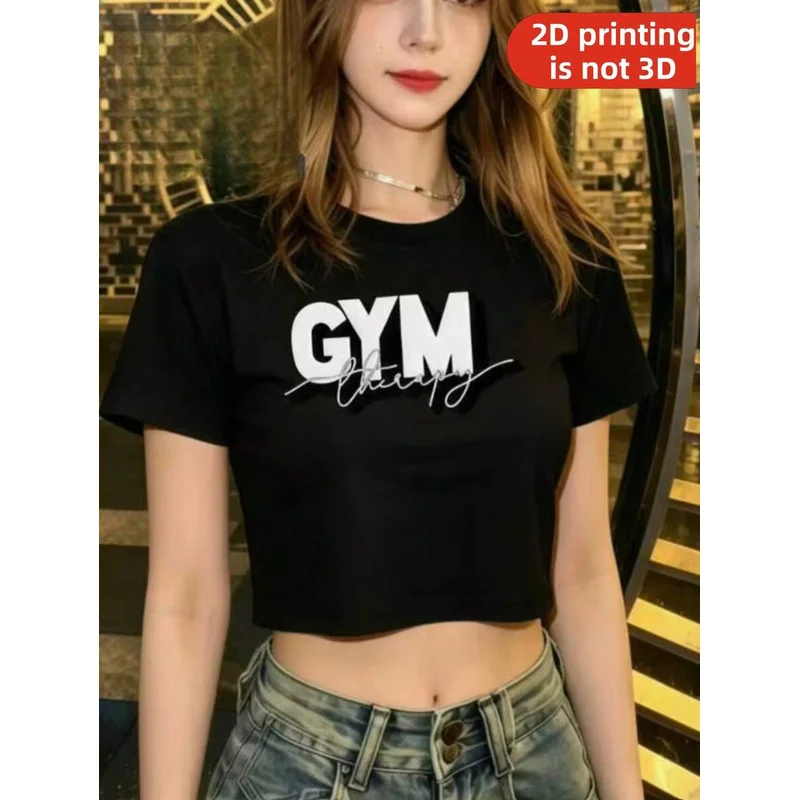 Sexy Letter Print Crop Top, GYM & Handwritten Font Mix. Breathable Comfort Fabric, Tailored Fit for Sports & Daily Casual Wear