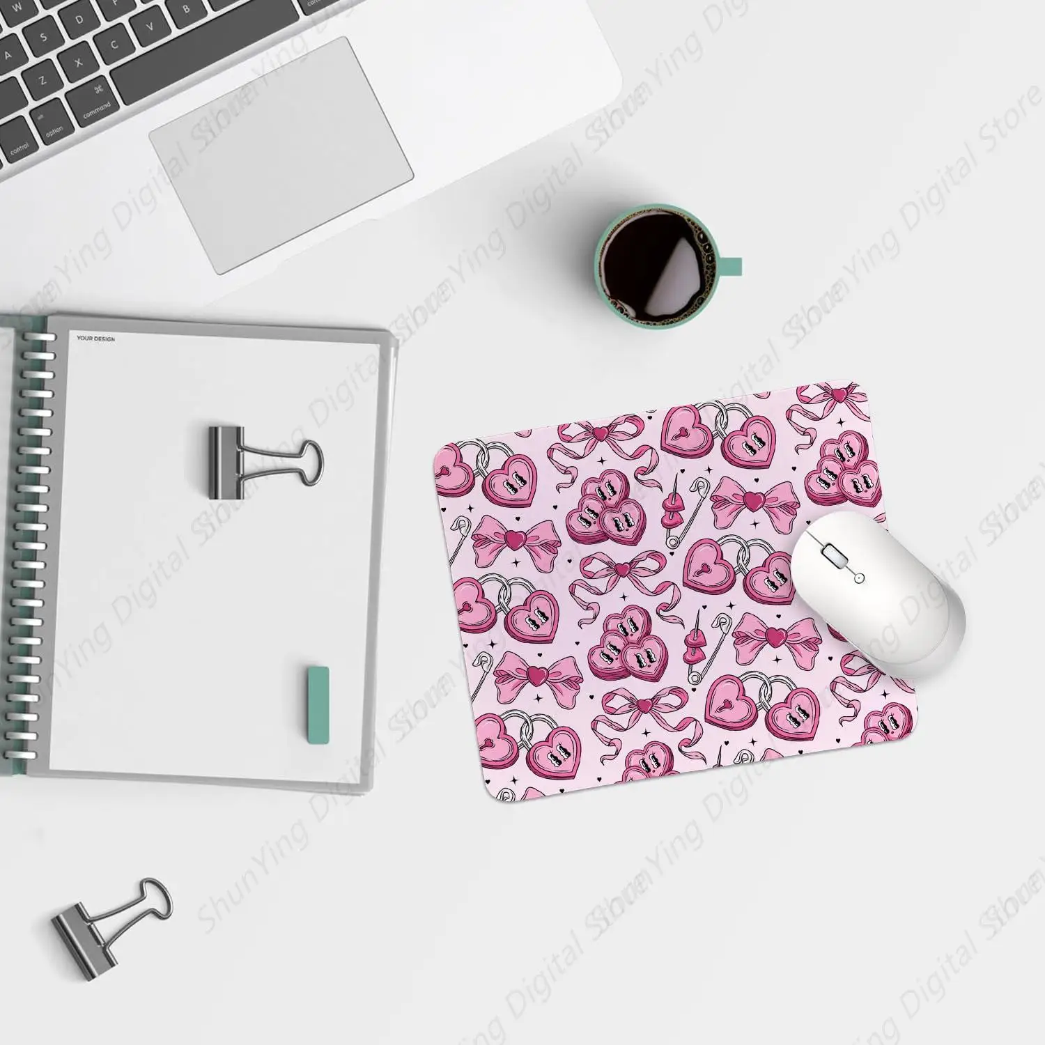 Mouse pad estampado com fita de laço rosa, para jogos e trabalho de escritório doméstico, um presente para meninas, mulheres e amigas 25*30cm