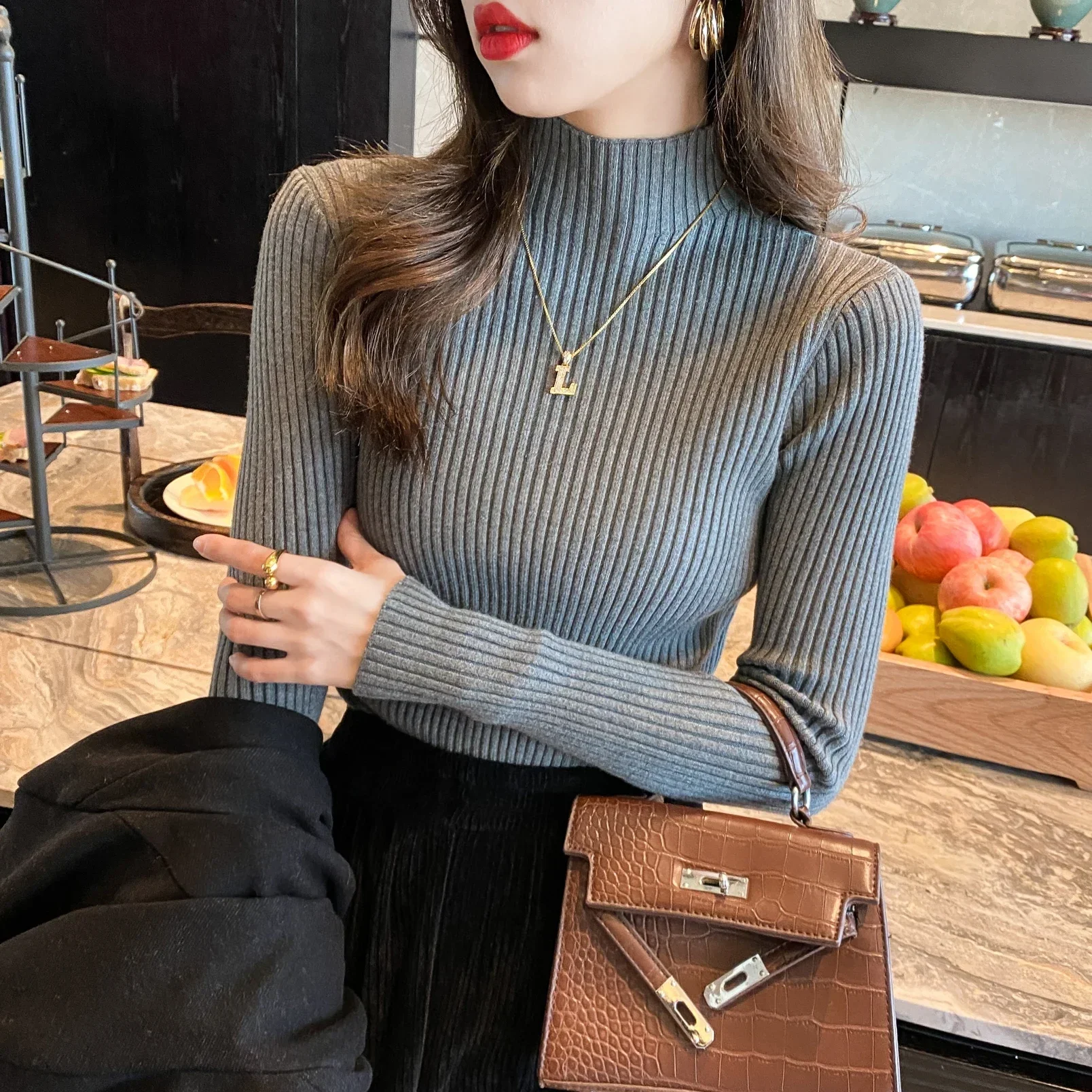 

Women Turtlneck Sweater autumn winter Solid Basic Knitted Tops Korean Long Sleeve Casual Slim Pullover Fashion Simple Clothes