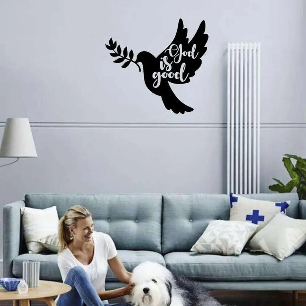 GOD IS GOOD Peace Dove Metal Wall Plaque Cutout Sign for Room Study Dining Wall Decoration