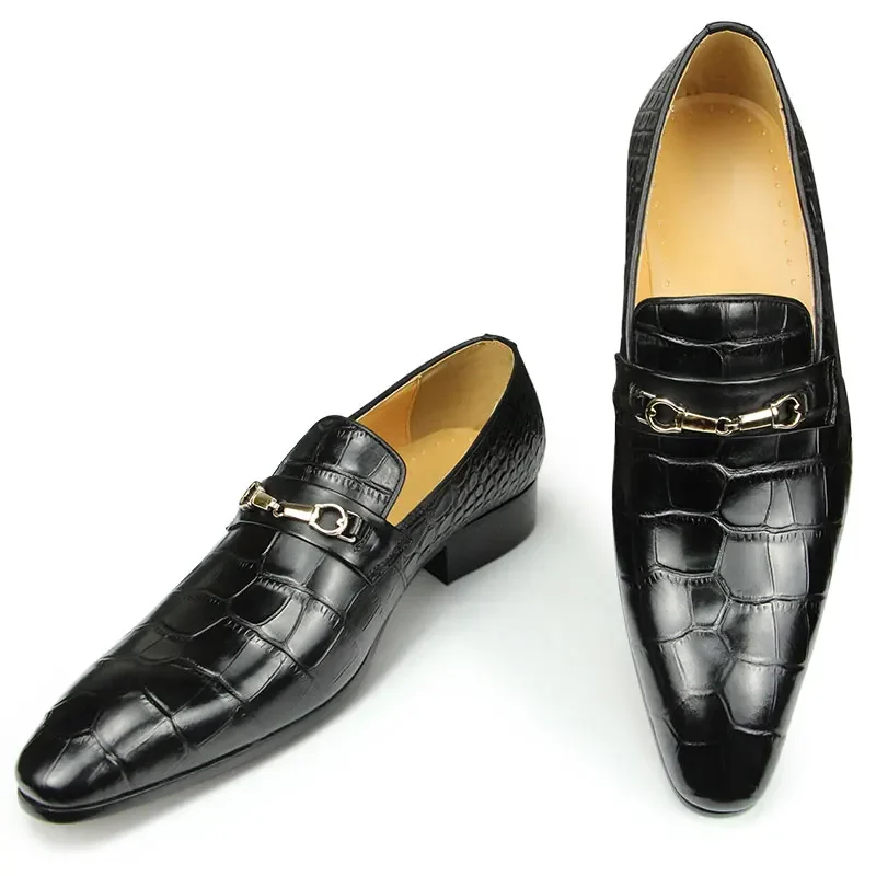 Oxford Casual Loafers for Men Retro High Quality Luxury Metal Buckle Wedding Party Business Formal Pointed Toe Shoes Green Penn