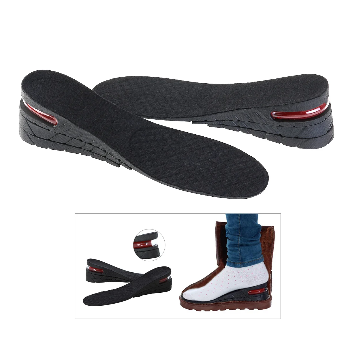 

Pair of Unisex 3 Layer PU Shoe Cushions Black Size 35-44 Comfort Increase Height Insole Anti Slip Taller Pad PU Cushion