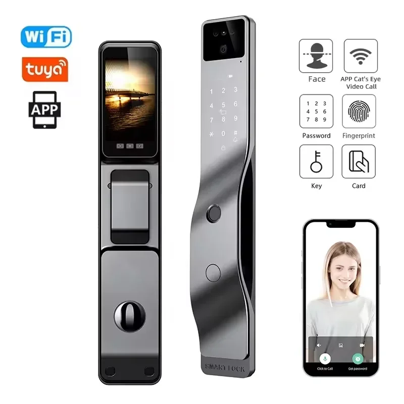 Enrique Tuya App Wifi Inteligente Face Id Locks Biometric Fingerprint Camera Smart Door Lock For Wooden Doors