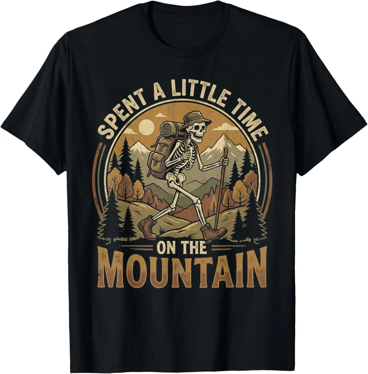 Spent A Little Time On The Mountain Funny Skeleton Hiking T-Shirt Tee – Soft, 100% Cotton Trendy Y2K Short-Sleeve Tee-Soft,