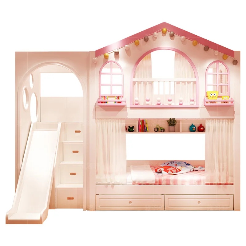 سرير الأطفال، سرير الأميرة، سرير Dream Castle Treehouse، سرير بطابقين من نفس العرض، غرفة النوم، مساحة معيشة مدمجة