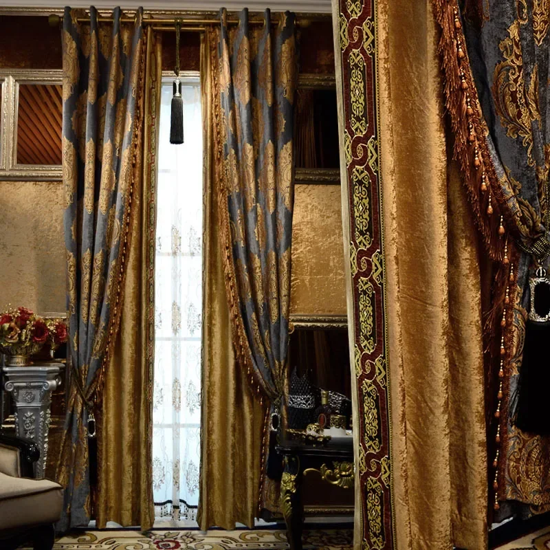 Luxury Palace Chenille Jacquard Stitching Thick Blackout Curtains Living Room Bedroom Curtains For Living Dining Room Bedroom