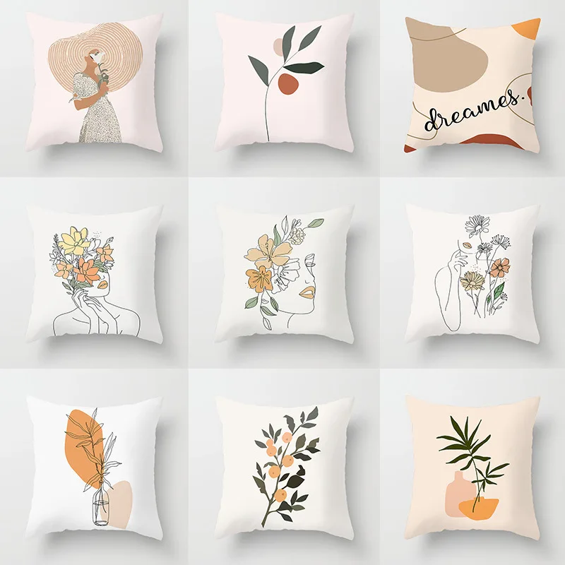 Nordic Simple Abstract Line Drawing Polyester Cushion Cover Decorative Pillowcase Modern Living Room Sofa Pillow