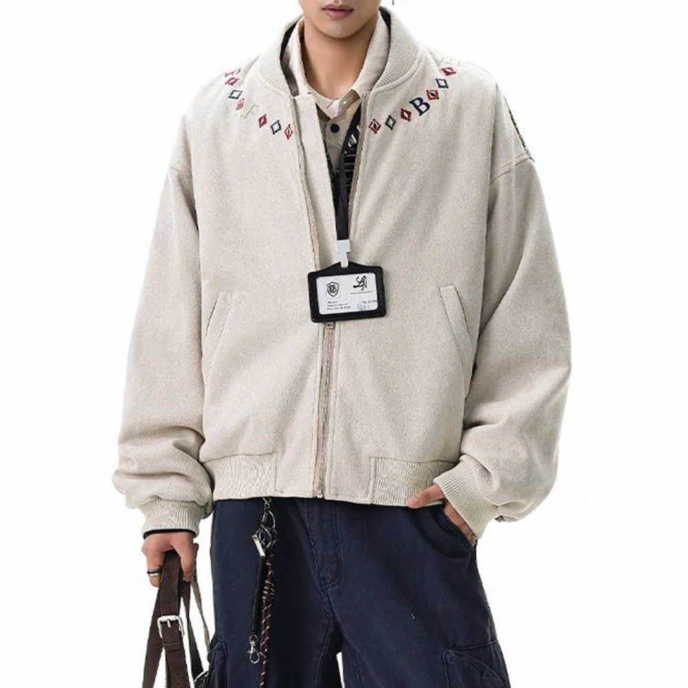 

2025 зимняя новая мужская куртка с длинными рукавами и вышивкой в стиле пэчворк, американский ретро-модный модный уличный повседневный нишевый мужской топ