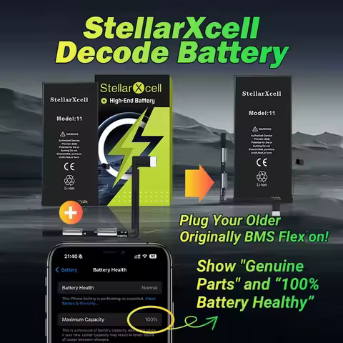 StellarXcell crack battery show genuine part 100% healthy no pop up message for iPhone 11pro 12 pro 13mini 14plus 15Promax plus