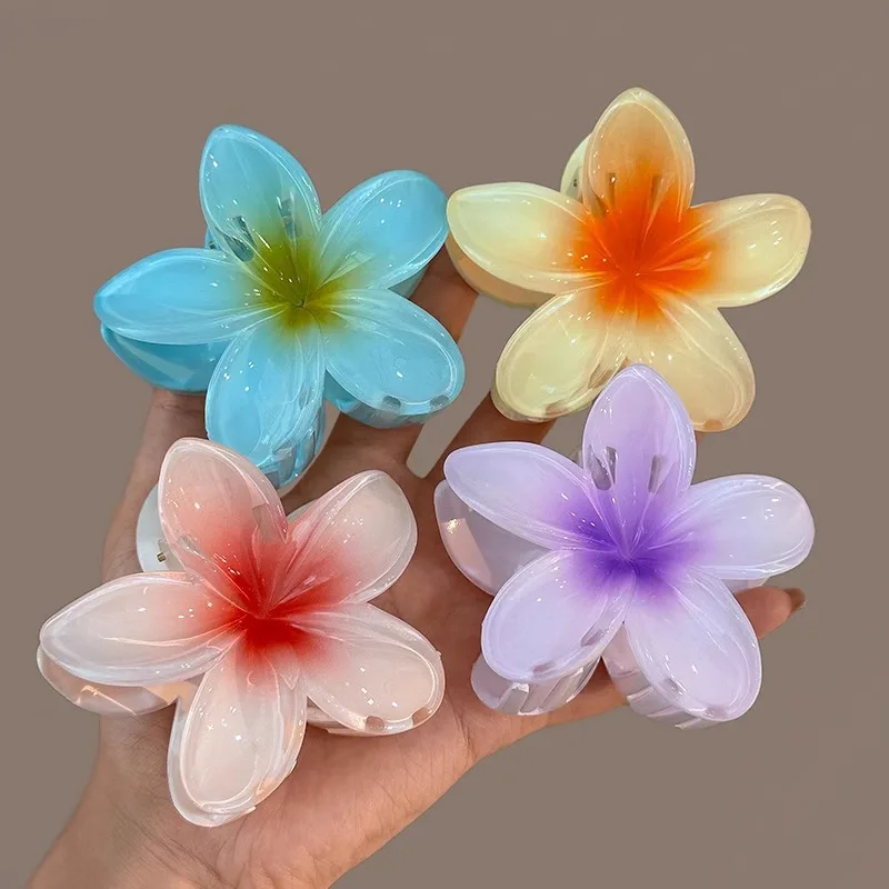 Zes Kleuren Gradiënt Bloem Haaraccessoires Set Strandstijl Haarspelden Bloemklauwclips Zomerbloem Haarspelden Hawaiiaanse Stijl