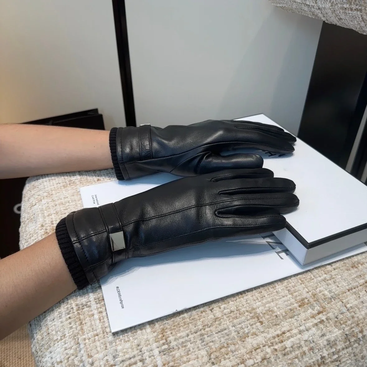 

C Home Designer Style Leather Gloves Fleece Warm Touch Screen Driving Motorcycle Riding Electric Vehicle Leather Gloves