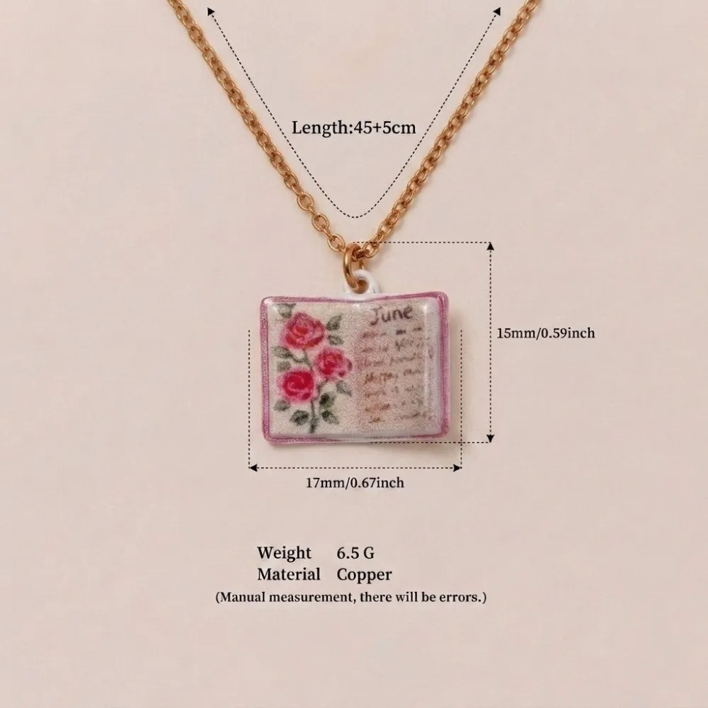 Antique Porcelain Book Pendant Necklace Vintage Style Hand-painted Pendant Necklace Design Sense Copper Design