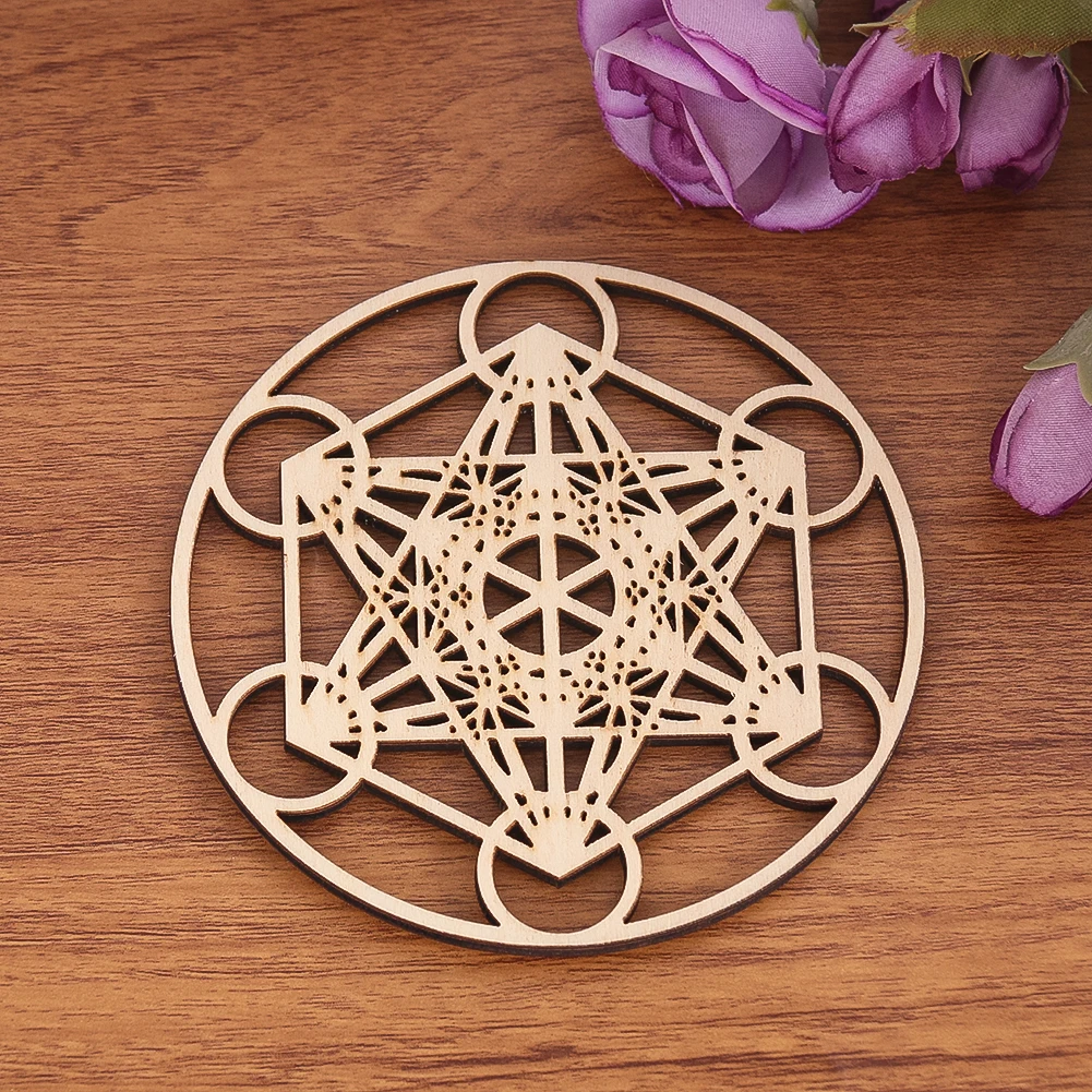 10cm Hollowed Out Wooden Board Laser Engraved Crystal Display Base Yoga Meditation Energy Board Hanging Wall Decor Accessories