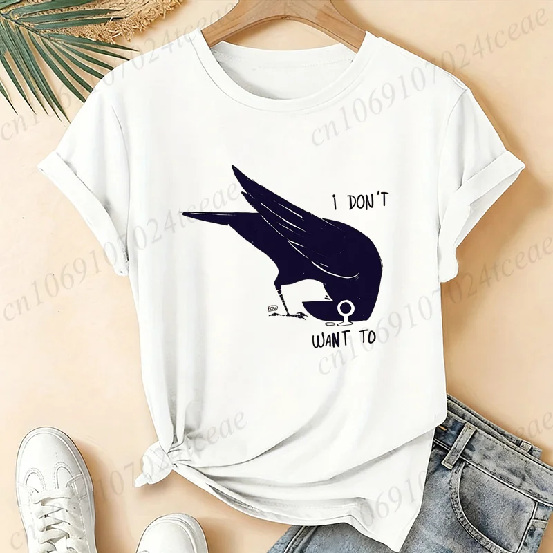 Women Feminist I Don't Want To Crow Graphic Tshirt Vintage Funny Crow Print Tee Casual Loose Short Sleeve Tops Aesthetic T-shirt