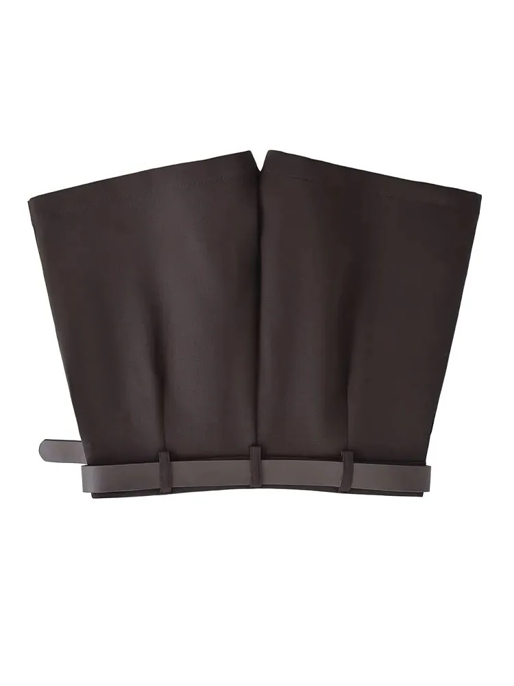 HH امرأة الموضة التلبيب كم طويل جيب الديكور مزدوجة الصدر الرجعية السترة + حزام قصير كولوتيس الإناث الشارع 2 قطعة مجموعة