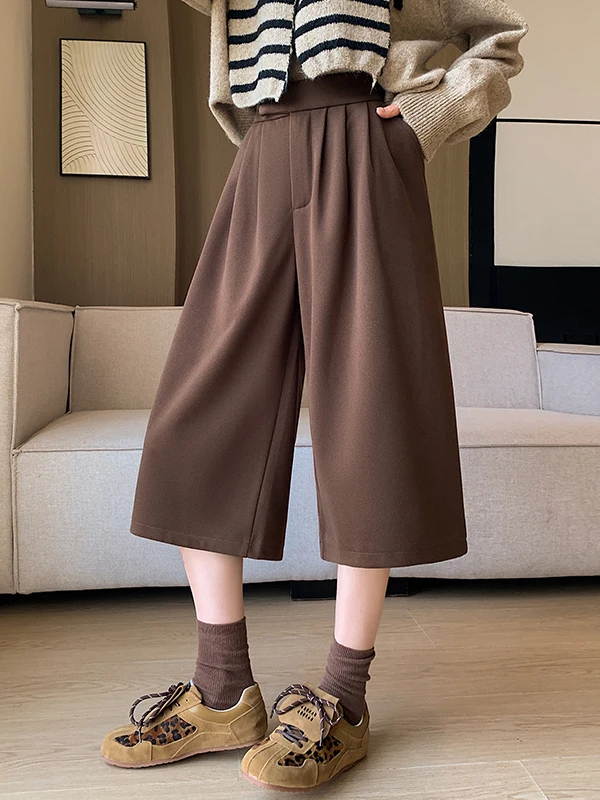 Wełniane spodnie z szerokimi nogawkami, długość 7/8, jesień-zima, nowa moda, proste spodnie typu bootcut, damskie, codzienne, z wysokim stanem, elastyczne...