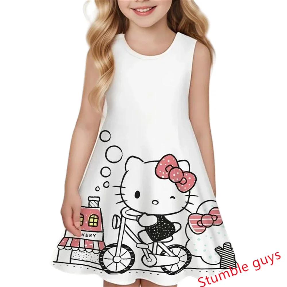 

Летнее платье для девочек с рисунком Hello Kitty, модная повседневная детская одежда с мультяшным принтом