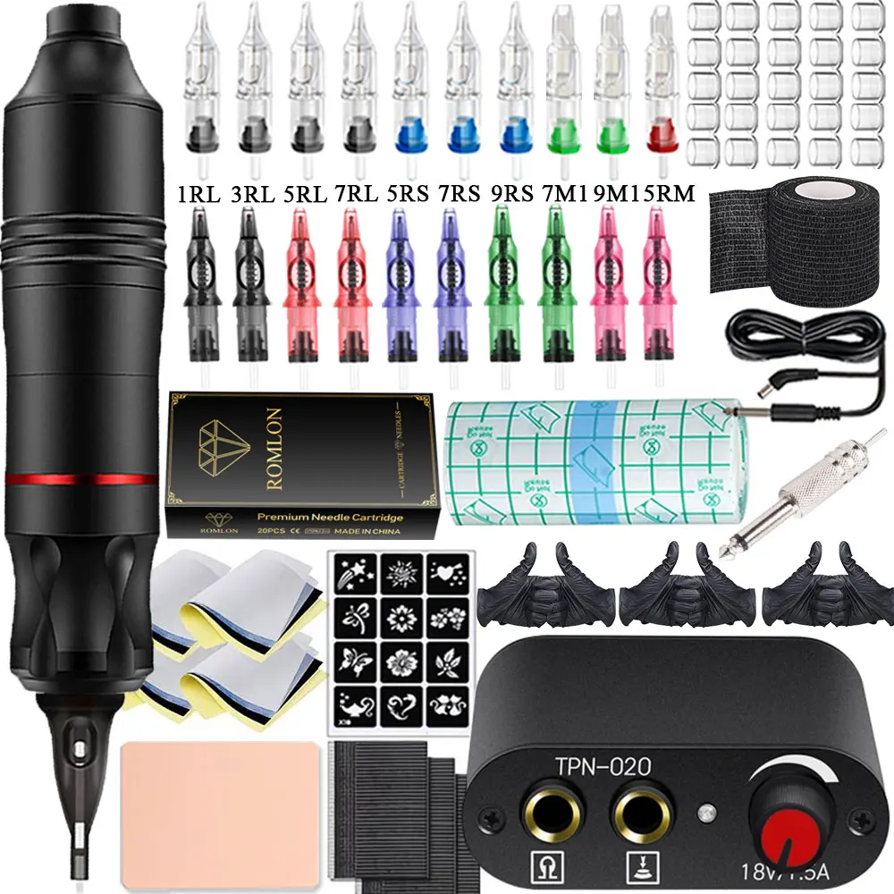 

Набор для татуировок с роторной машинкой, 20 картриджных игл, портативный мини-блок питания, набор для перманентного макияжа, тату-ручка для начинающих.