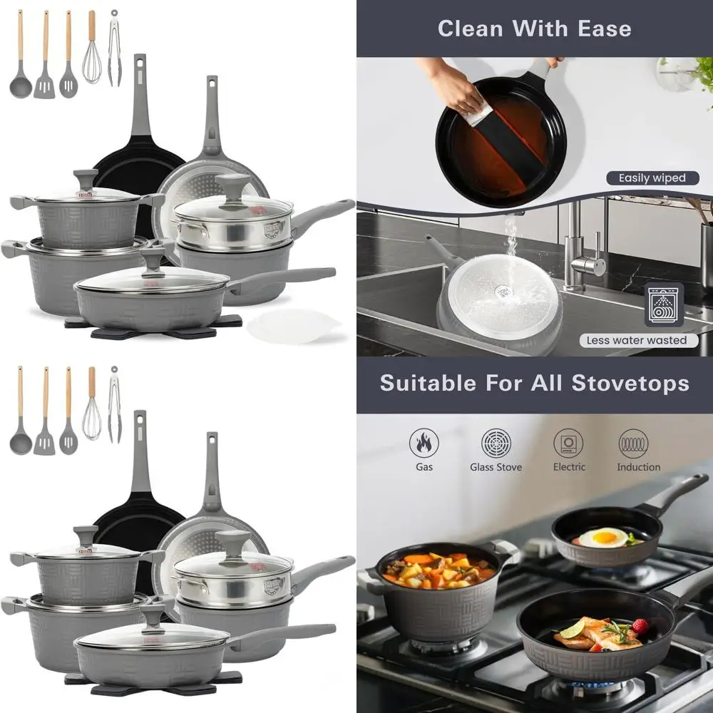 

22-Piece Non-Stick Induction Cookware Set, Safe & Scratch-Resistant Pots and Pans with Kitchen Utensils, Dishwasher Safe