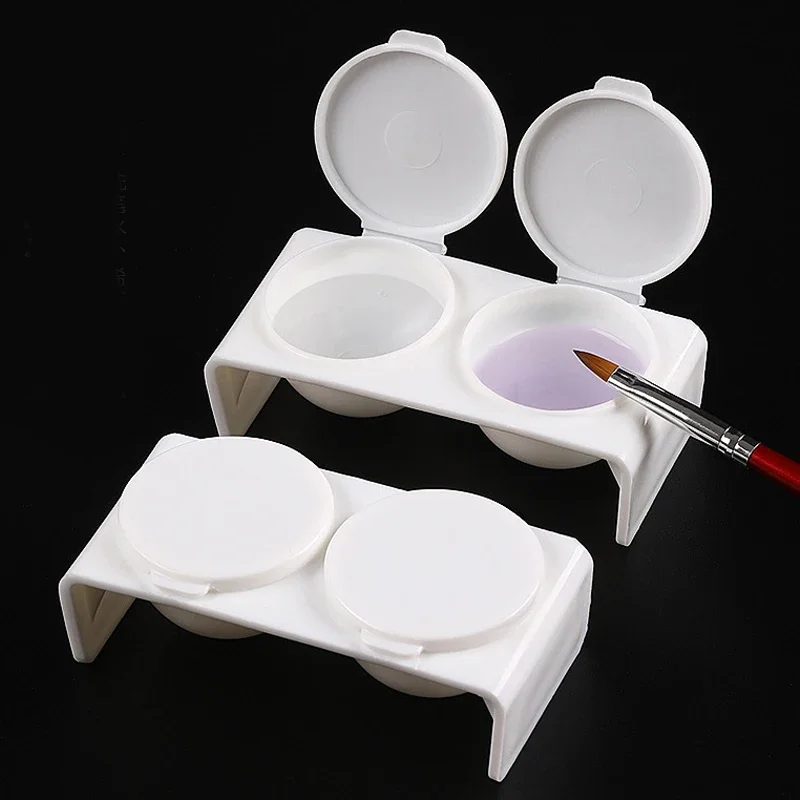 2Pcs White Acrylic Liquid Dappen Dish, Twin Cup Nail Art Pigment Holder for Monomer Nail Brushes Washing Manicure Tool