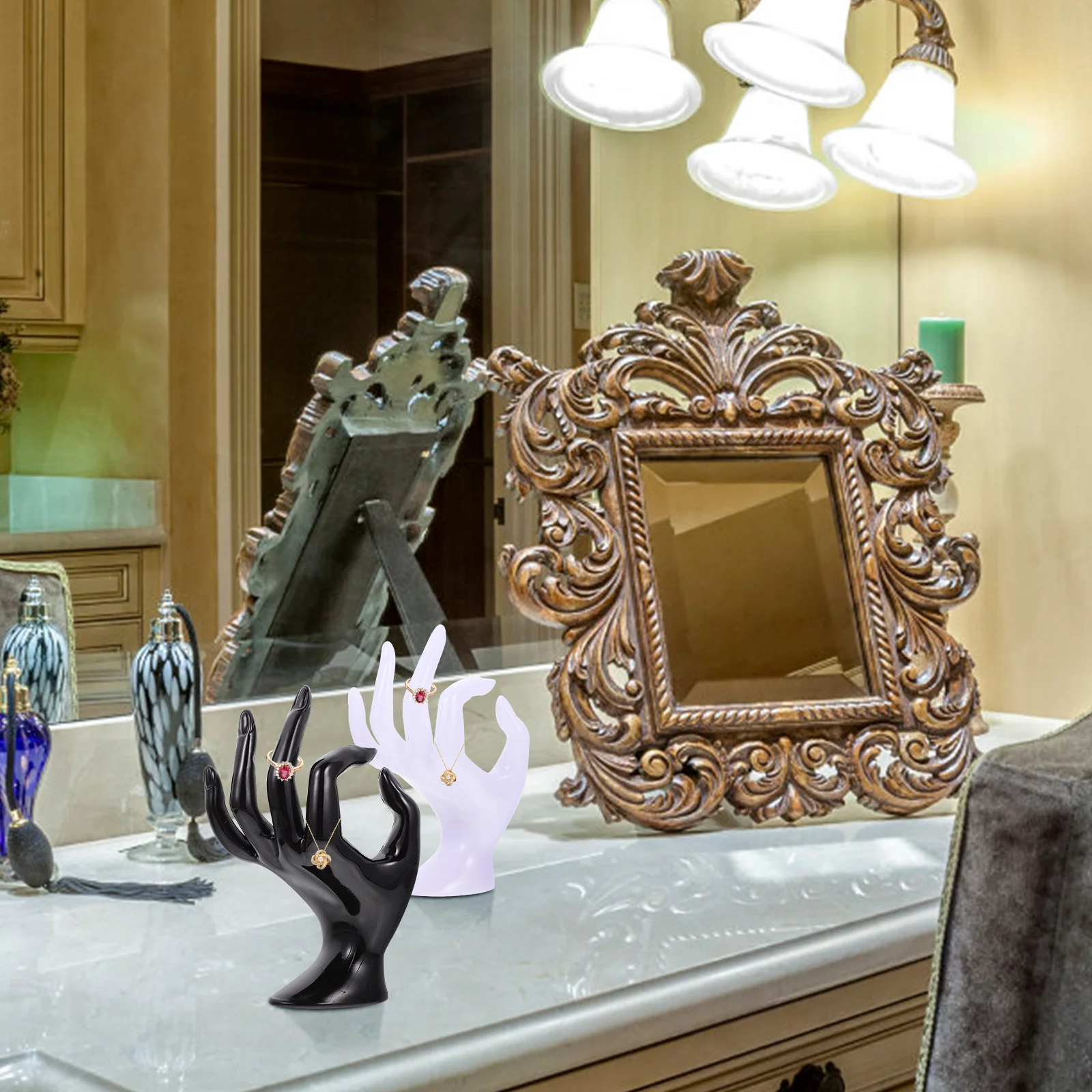 2Pcs Ok Gesture Shaped Bracelet Racks Jewelry Display Stands Black White Stylish Organizer for Watches Necklaces Home Decor