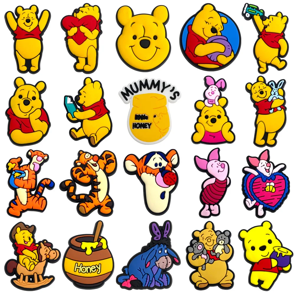 20Pcs set cut Pooh Bear PVC Hole Shoe Charms for Clogs Cute Animal Buttons Removable DIY Decoration Accessories corc decor