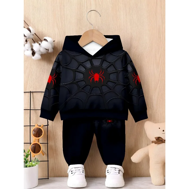 Unisex Kleinkinder Kapuzen-Jogginganzug 2-teilig, 3D Rotes Spinnennetz, Gestreifter Löwe, Full CB Cool Boy Buchstabendruck Kinder Freizeitoutfit – Detail 2