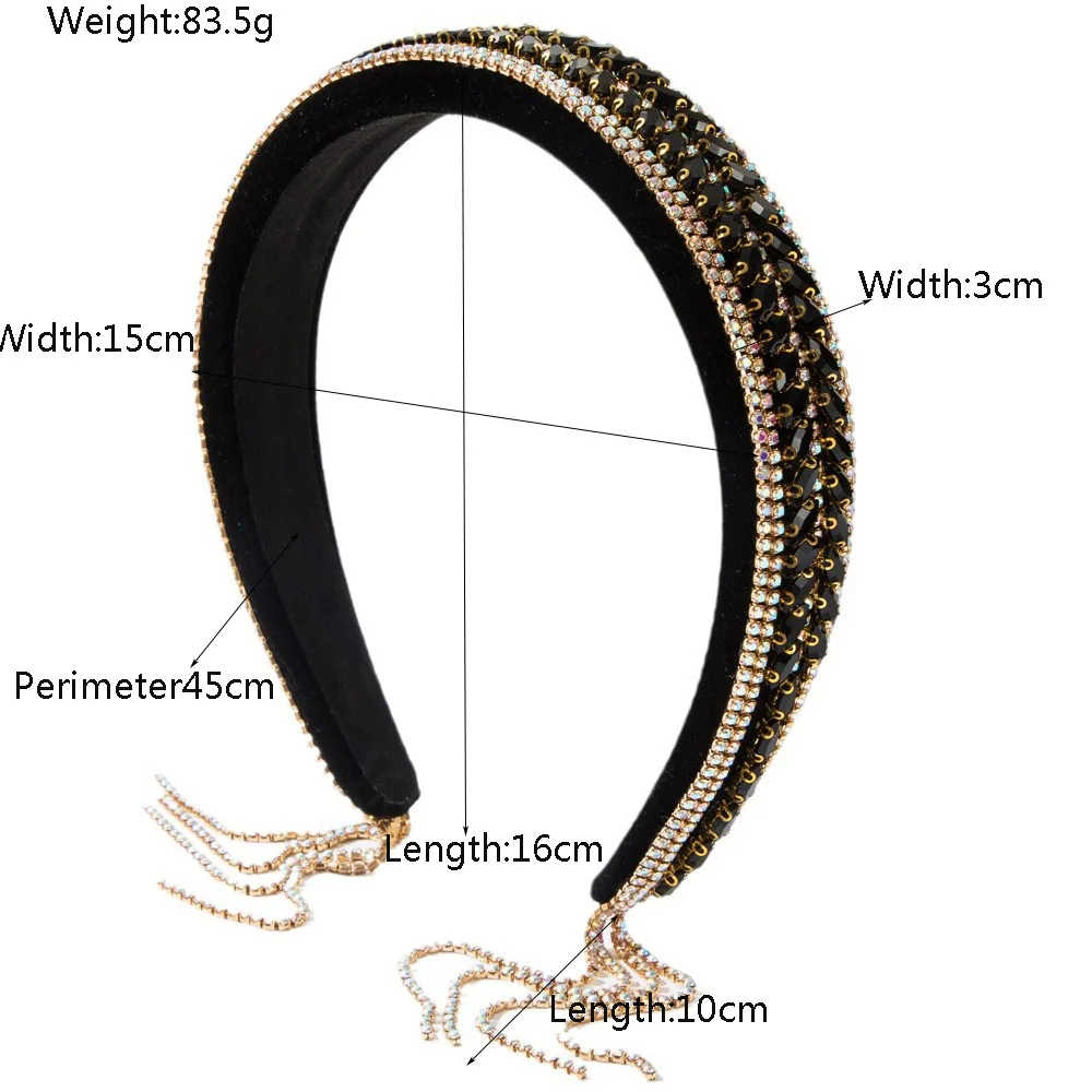 Velvet fabric court style sponge headband women's heavy industry inlaid with diamond tassel temperament beautiful ball hair acce