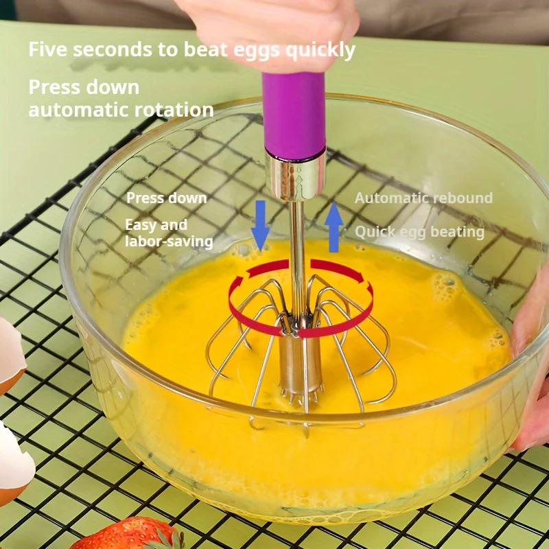 Easy Whisking Stainless Steel Whisk Semi-Automatic Egg Whisk Hand Push Blender for Beating Stirring Essential Kitchen Gadget