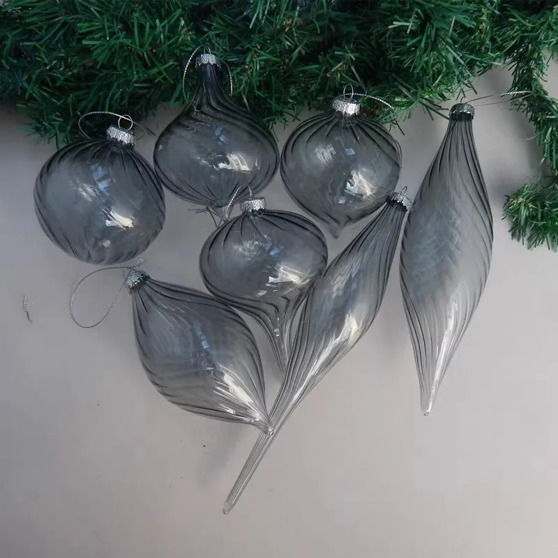 Grey Series Different Design Striped Glass Pendant Christmas Day Hanging Ornament Festival Favor Gift 8pcs/pack