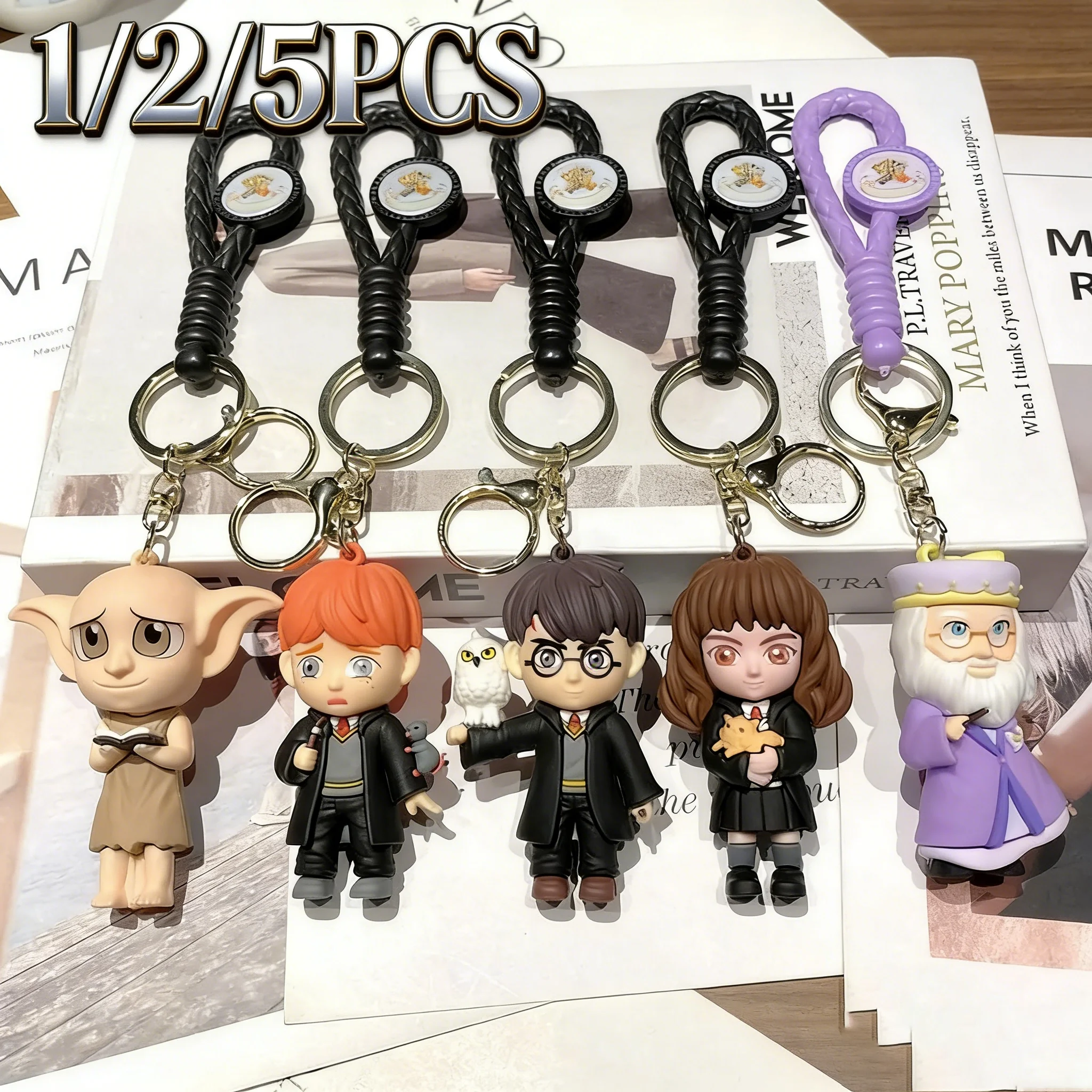 1/2/3/5PCS Harry Hogwarts Theme Keychain Car Ornament Bag  Accessory Kids Bag Key Decor Gift for Harry Potter Fans Collectors