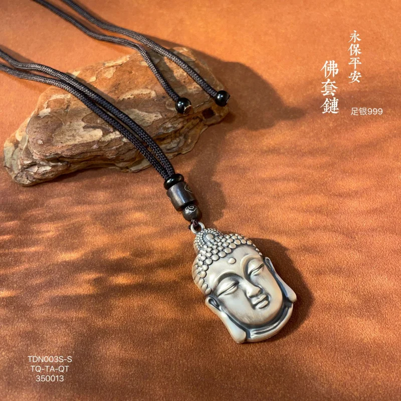 

999 Buddha Peace Silver Pendant Necklace Set Men And Women