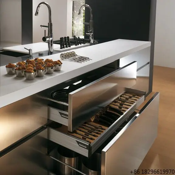 

Luxury Custom Colors Kitchen Modular Furniture With Sink Beautiful Island Style For Small House Stainless Steel