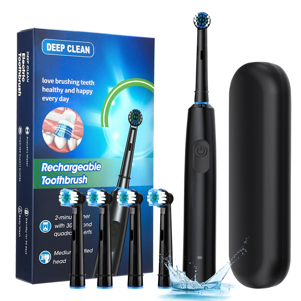 

Sonic Electric Toothbrush Rechargeable Rotary Adult Waterproof with Timer 5 Modes & 4 Replaceable Brush Heads for Teeth Cleaning