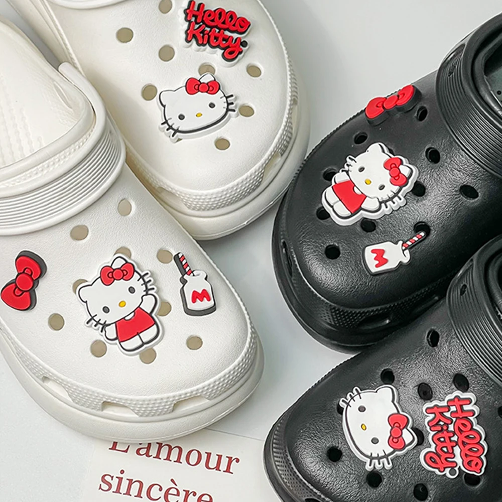Cute 6PCS hellokitty thicken 3D Shoe Charm Wholesale PVC bag clog Wristband Decor Buckle Sandal Detachable Waterproof Gift