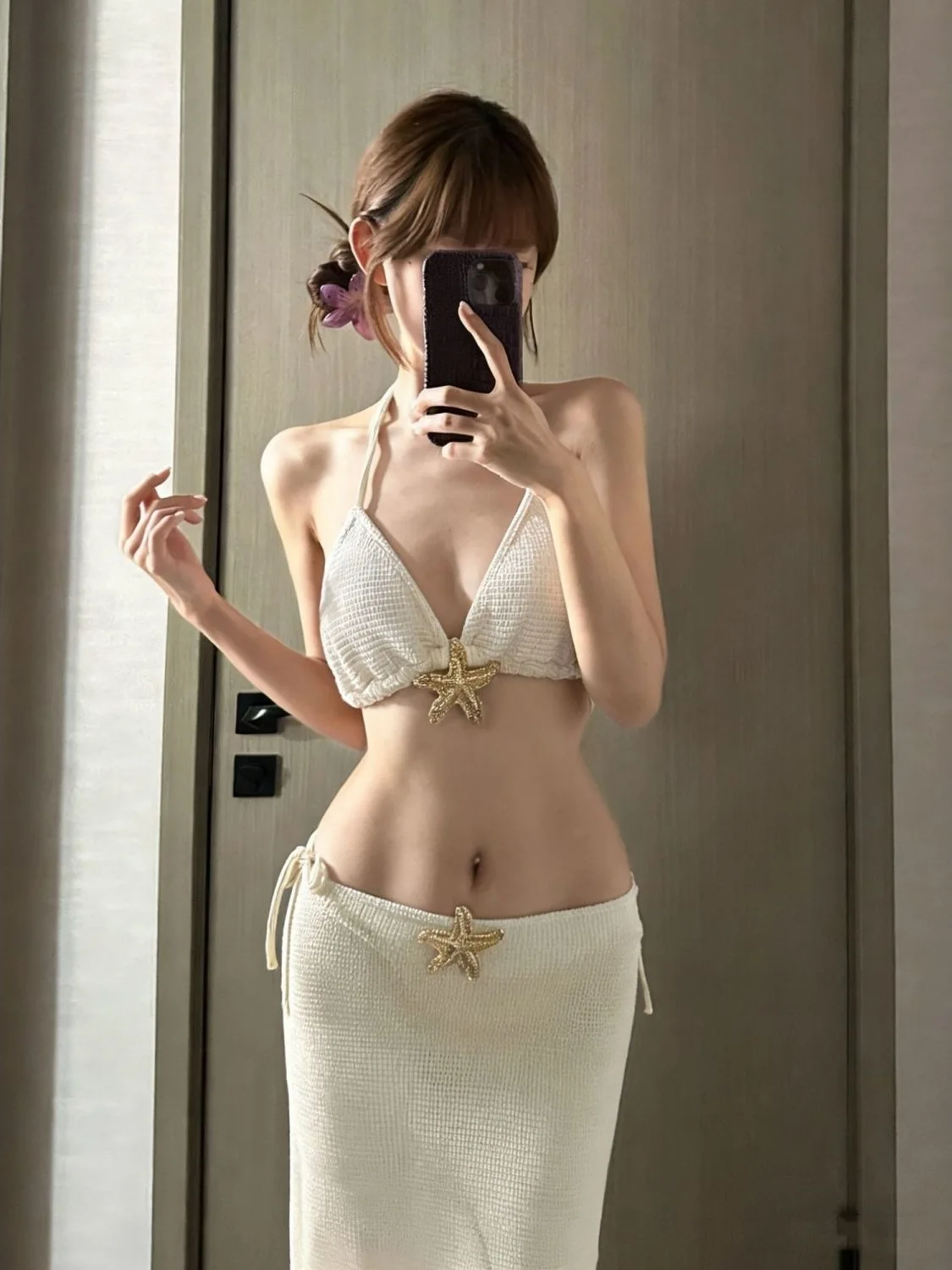 

Starfi Decorated Bikini Set Pure Desire Sexy Small Chest Tied Island Vaion Hot Spring Bathing Suit Tee Piece Swimsuit