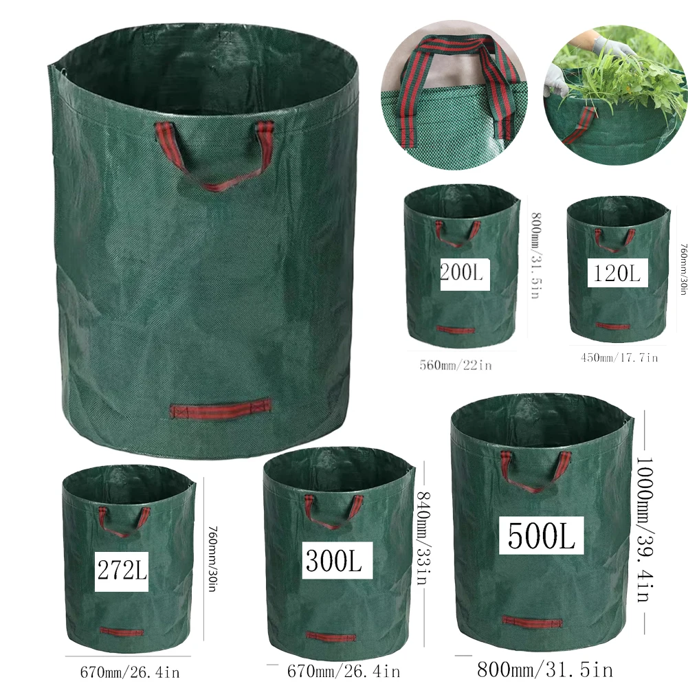 120L-500L Waterproof Reusable Garden Waste Bags, Large Capacity Yard Leaf Collection Sack
