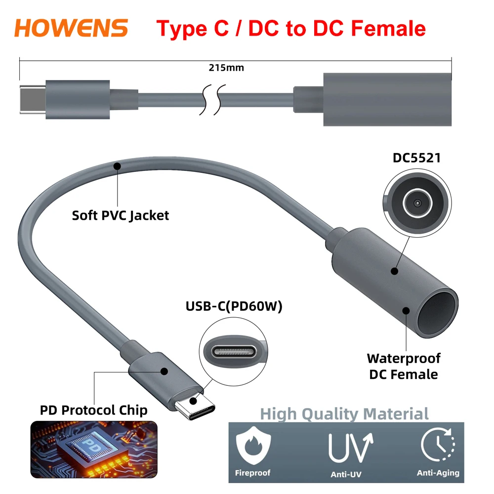 For Starlink Mini Type C to DC Female Adapter 20CM Waterproof Power Converter Adapter for Starlink Mini Original Cable DC-DC PD