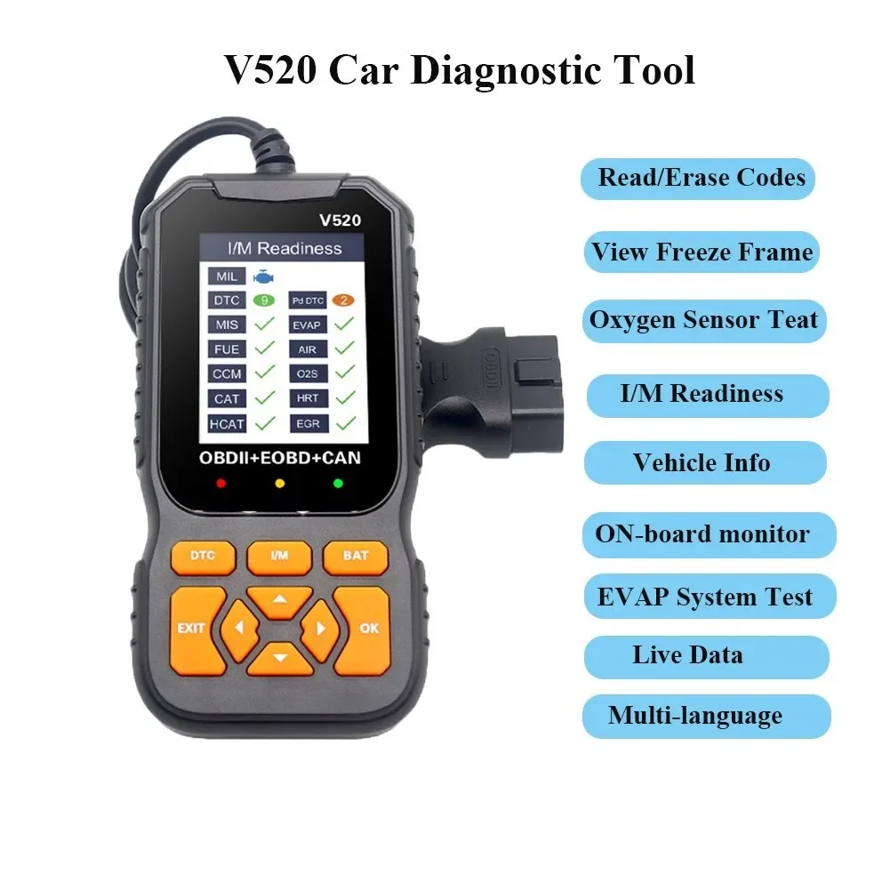 Universal Car Diagnostic Tool  Auto Inspection Tools Scanner V520 Oxygen Sensor Test Check Engine Fault Error Code Reader Data