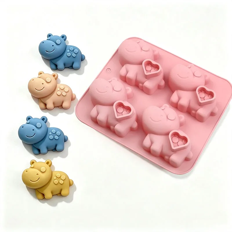 Hippo Silicone Mold For Soap Making Supplies Cartoon Animal Chocolate Candy Jelly Ice Cube Tray Wax Melts Kitchen Baking Tools