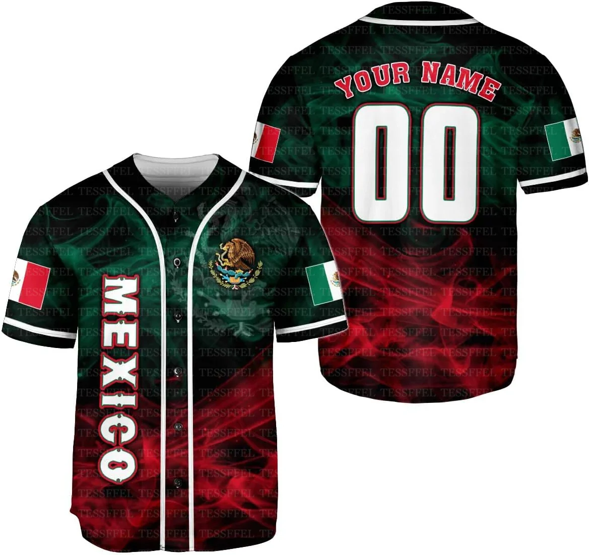 Custom Name Country Eagle Mexico Flag Vintage Unisex Retro Baseball Jersey Shirts 3D Print Summer Pullover Casual Short Sleeve A view 4