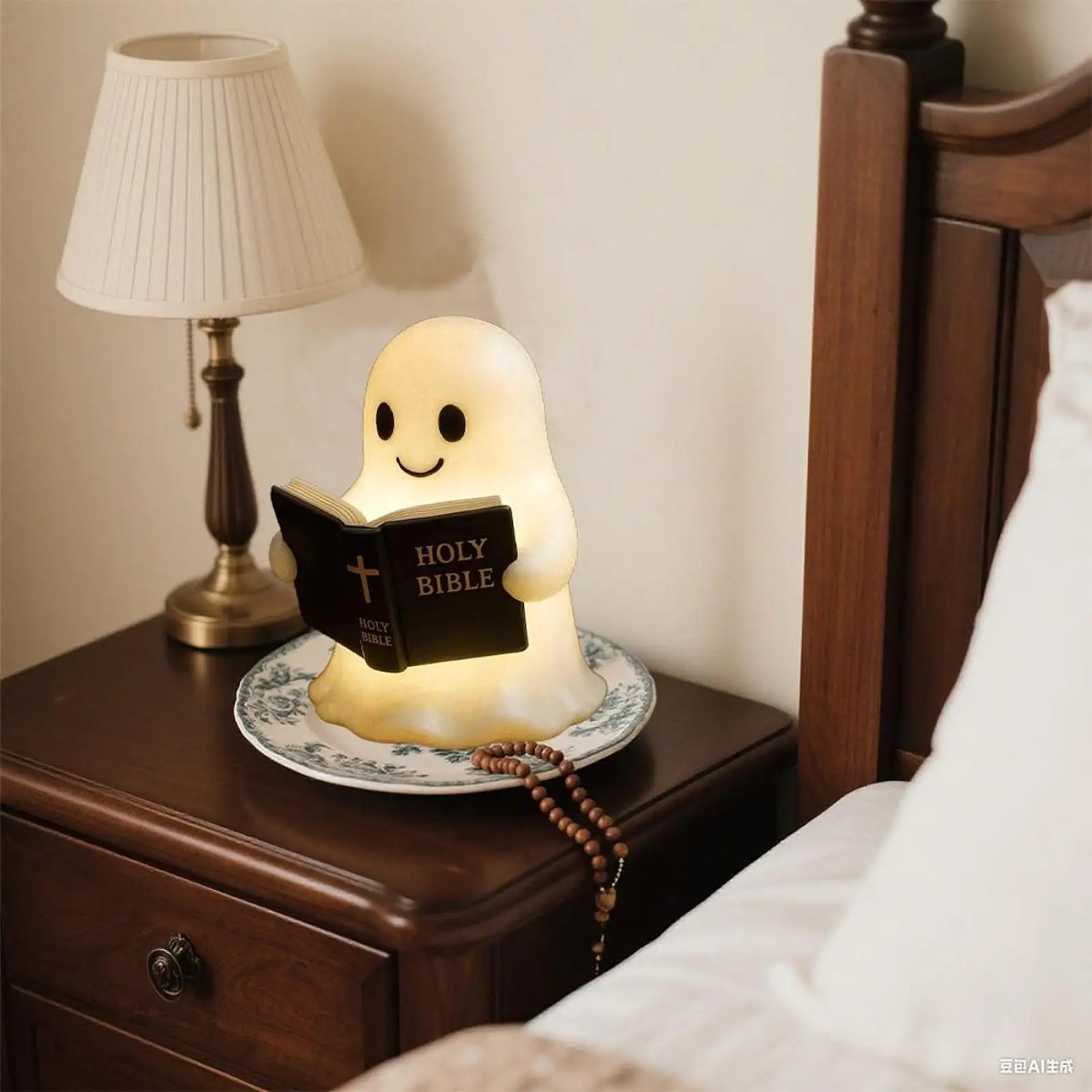 

Ghost Reading Book Lamp Halloween Decoration Unique Table Centerpiece Spooky Desk Lamp Night Light for Nursery Home Fireplace