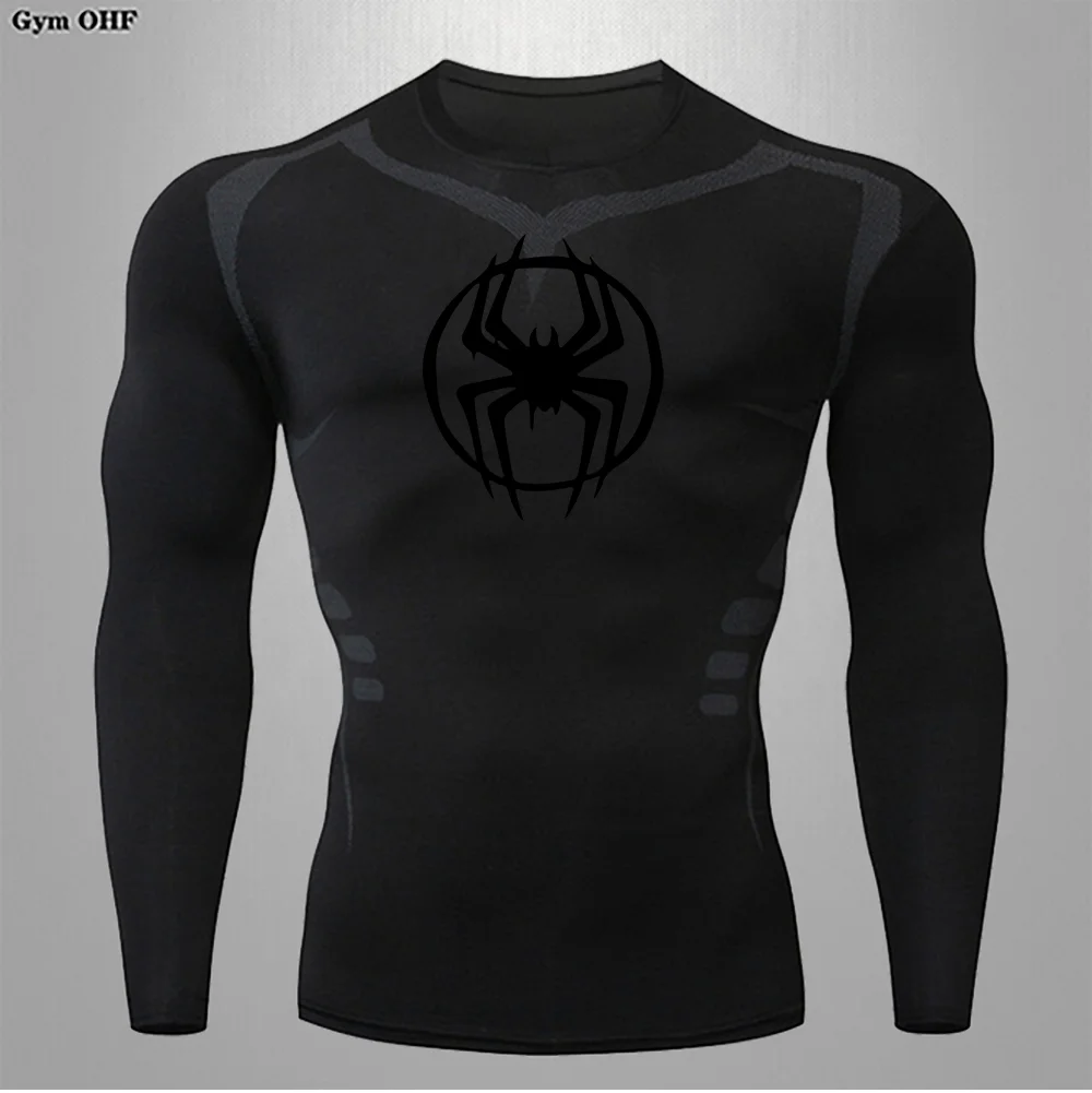 2024 Men's Spider Print Compression Shirt, Quick Dry T-Shirt, Gym Running Jersey, Breathable Short Sleeve, S-3XL, Spring/Summer