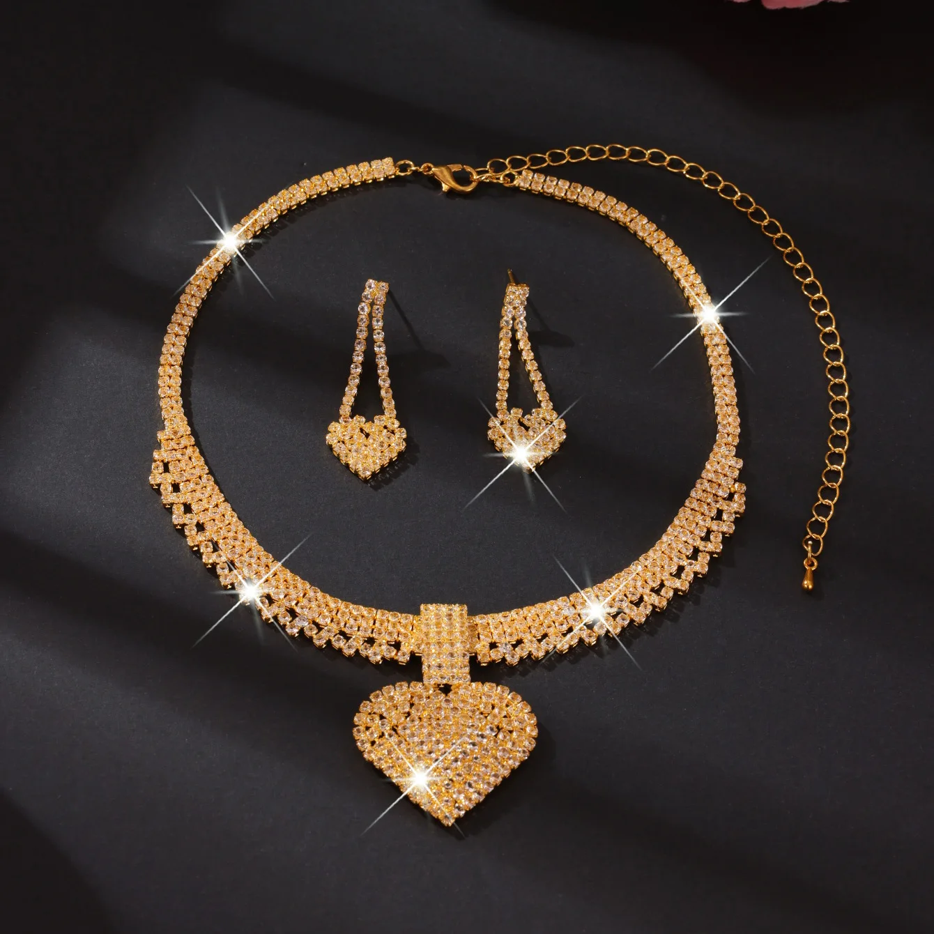 

Large Heart-shaped Luxury Jewelry Sets for Women Sweet Necklace and Earrings Fashion Party Wedding Charm Jewelry Gifts
