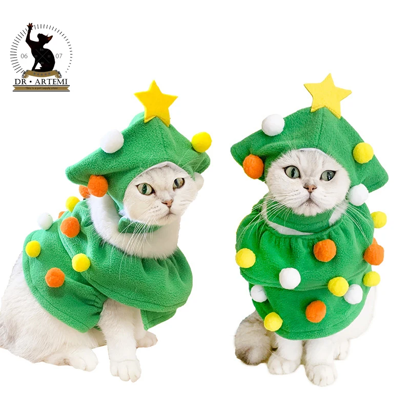 2 Pieces Suit Christmas Tree Pet Clothing Soft Adjustable Dress Up Small Dog Puppy Cat Costume Decor