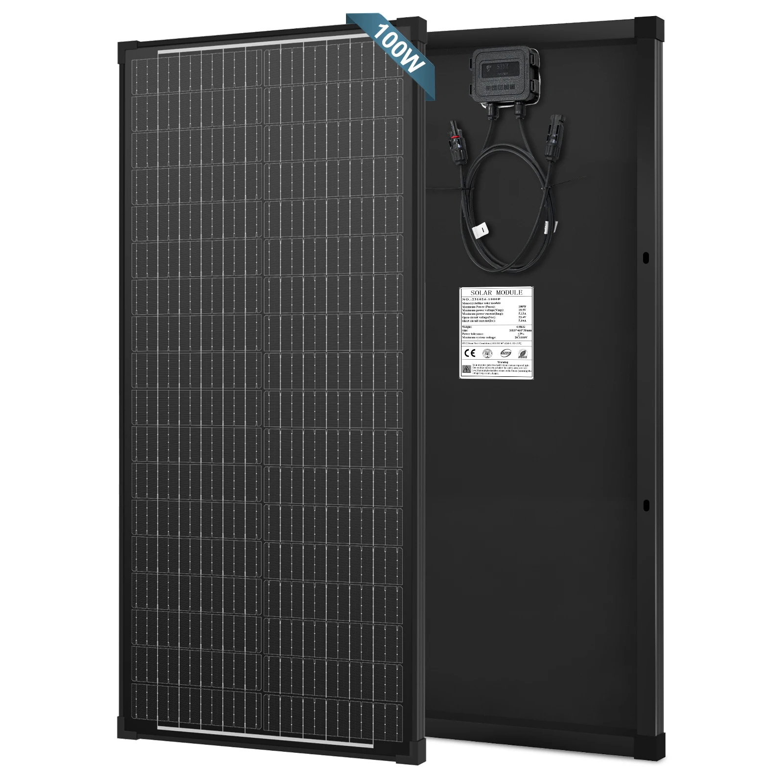 

WERCHTAY 12V 100W Rigid Solar Panel 18BB N-Type Solar Cells Monocrystalline Silicon Waterproof Solar Panel Camping/Home/RV