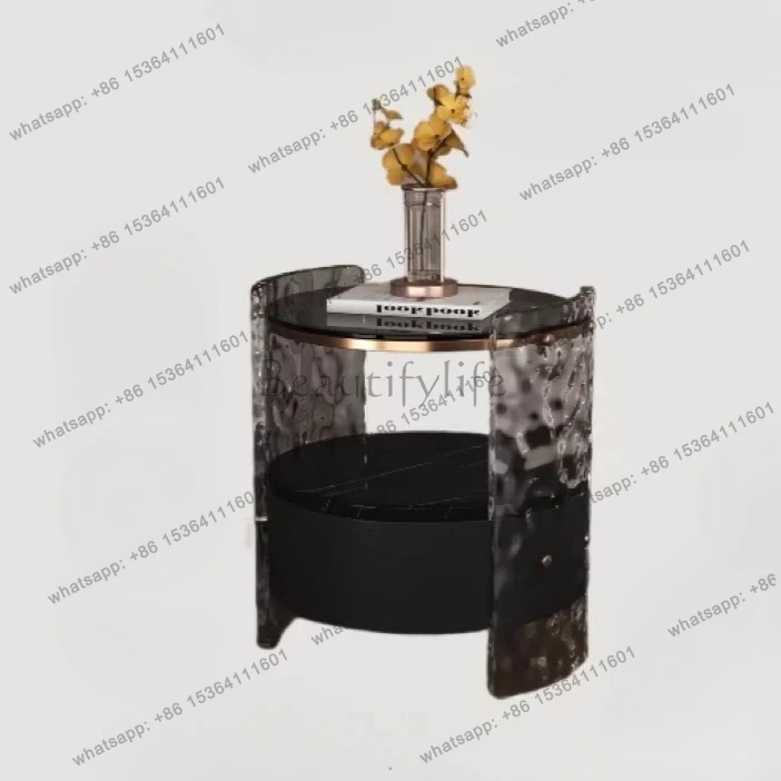 

05-yj15 Italian light luxury solid wood bedside table designer round high-end bedroom storage simple modern locker