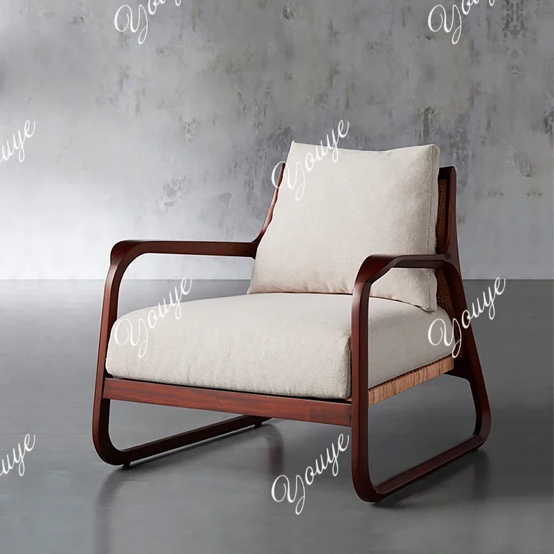 XM Nordic Solid Wood Rattan Chair Sofa Living Room Home Hotel High-end Single Sofa Chair Simple Rattan Chair