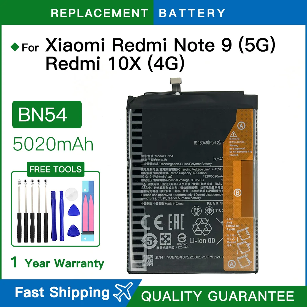 Brand New BN54 For Xiaomi Redmi Note 9 M2003J15SG Bateria Li-ion Spare Parts 5020mAh Replacement Battery Fast Shipping+Tools